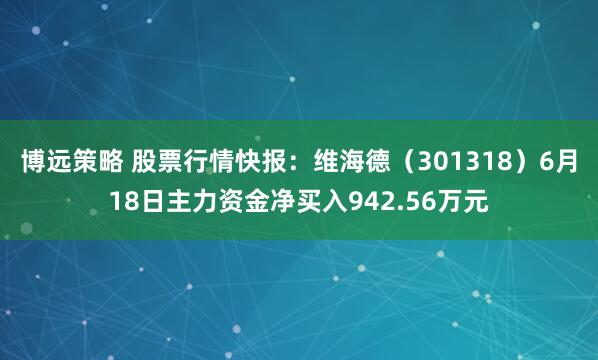 博远策略 股票行情快报：维海德（301318）6月18日主力资金净买入942.56万元